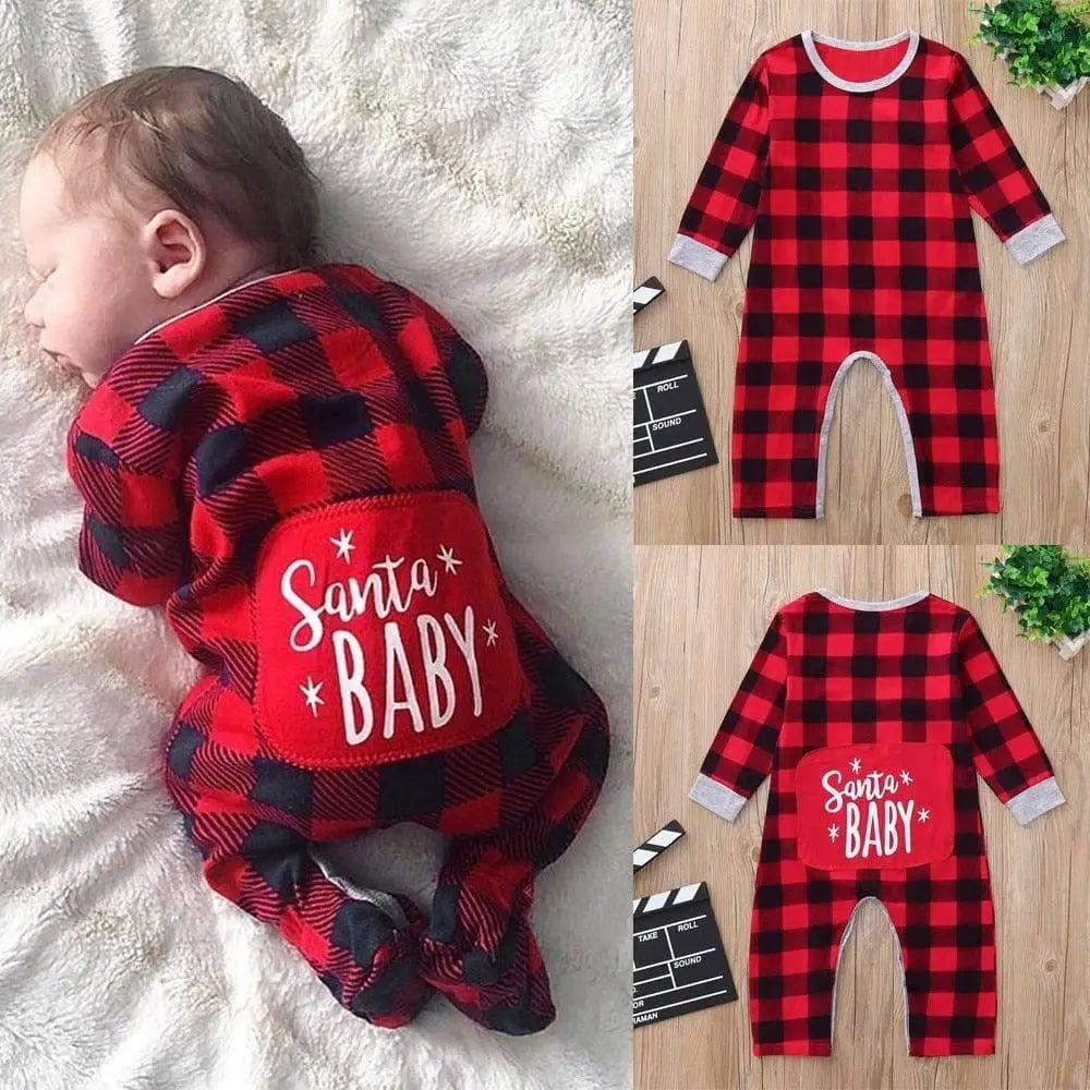 Infant Baby Boys Girls Christmas Santa XMAS Letter Plaid-1