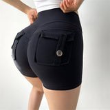 Internet Celebrity Nude Feel Pocket Shorts Yoga Pants-Black-6