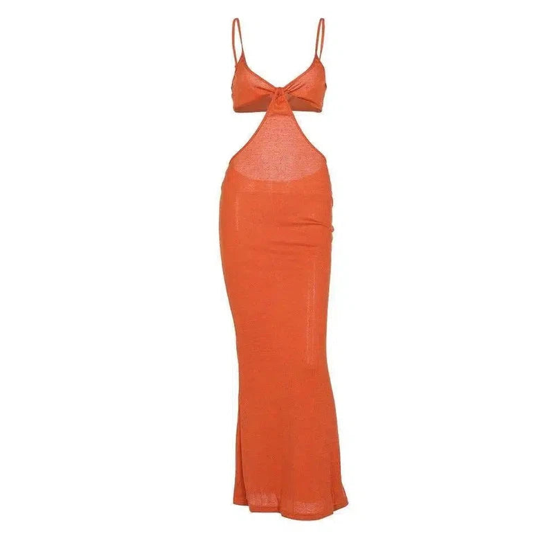 Irregular suspender backless dress-DirtyOrange-2