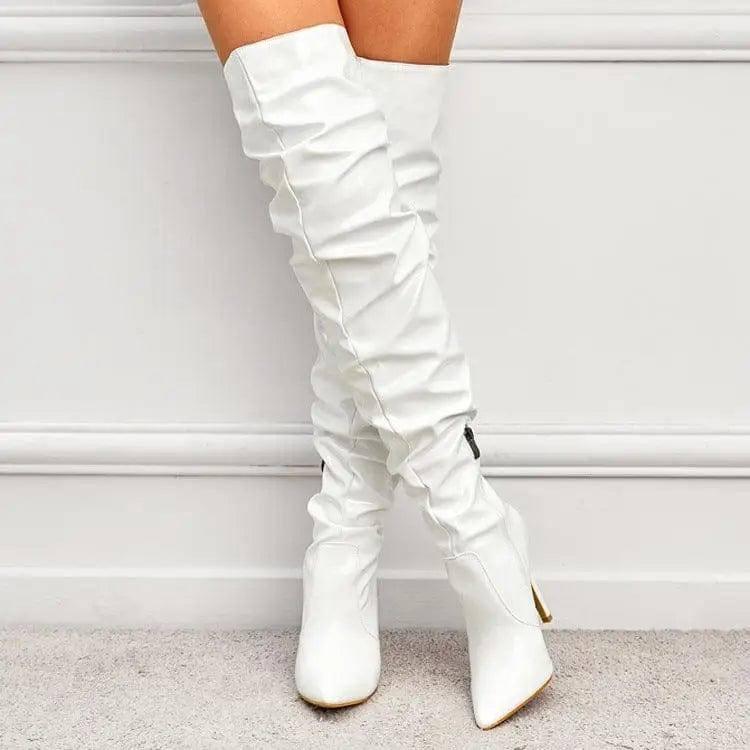 Knee High Long Boots Women Fashion Super High Heel Party-White-3