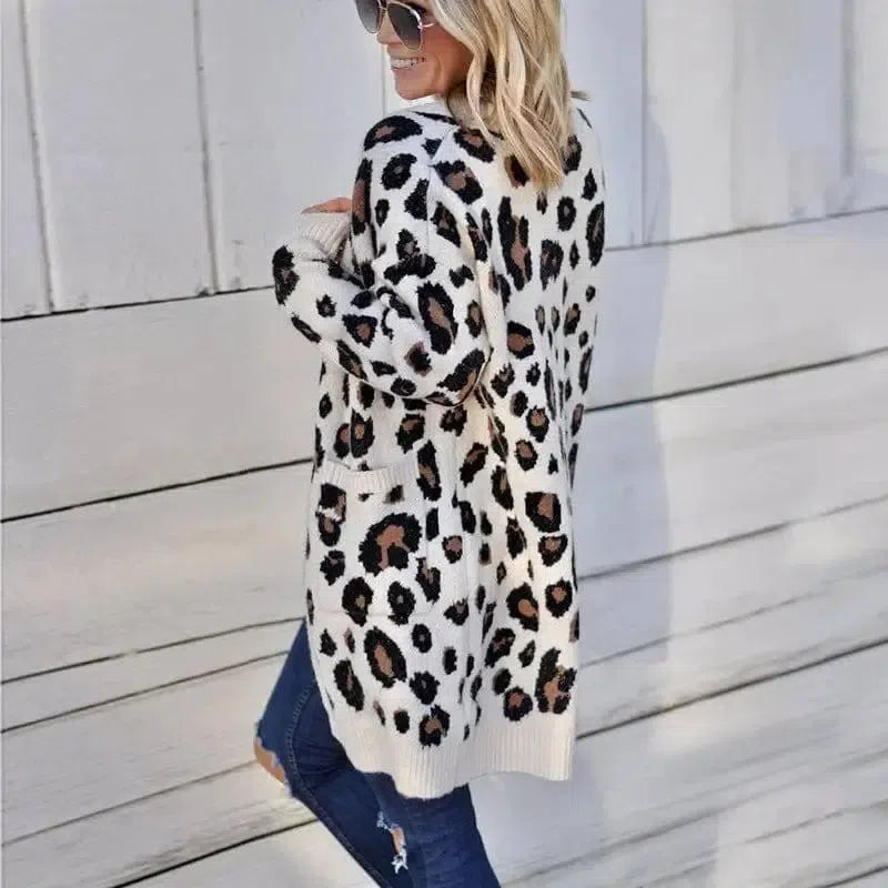 Knit Cardigan Sweater Tricolor Leopard Sweater-4