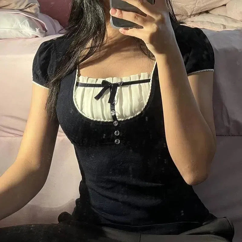 Korean Kawaii Patchwork Women T-shirt Y2K Aesthetic Vintage-Type 2-5