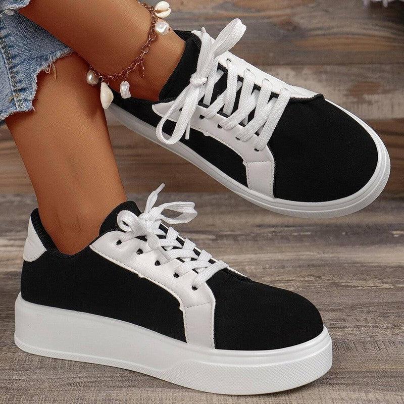 New Lace-up Flats Women Walking Sports Skateboard Shoes Retro Fashion Casual Sneakers-4