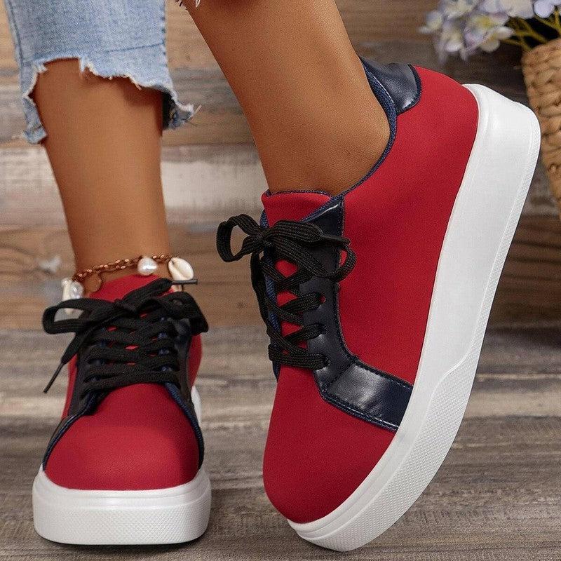 Lace-up Flats Women Walking Sports Skateboard Shoes Retro-Red-6