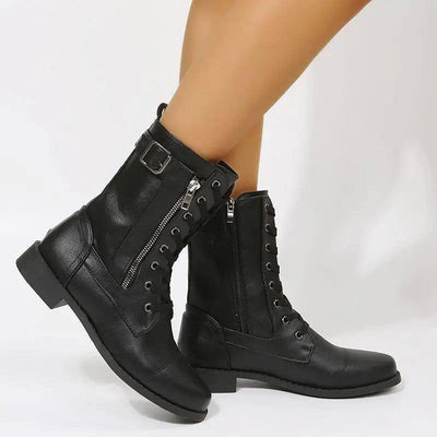 Lace-up Western Boots Cowboy Boots Women Side Zipper Shoes-5