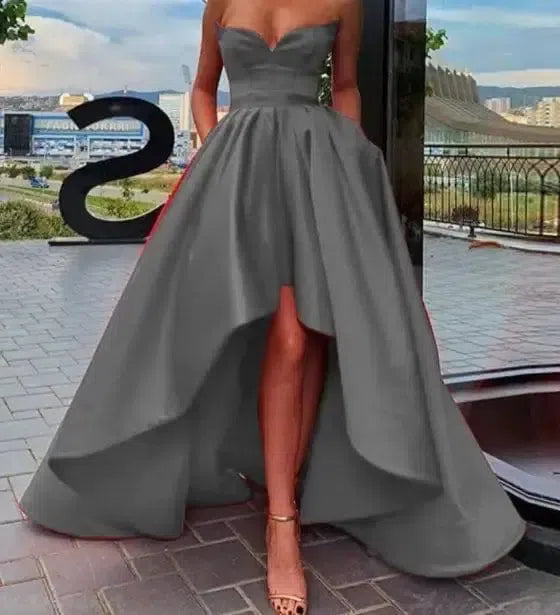 Ladies Evening Dress Tube Top Satin-Grey-8