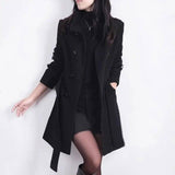 Ladies Jackets Wool Coats-Black-1