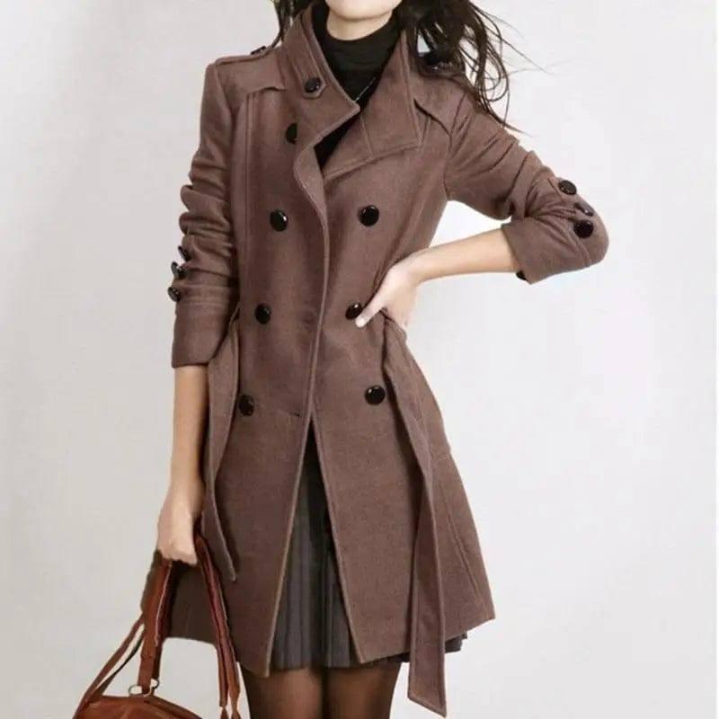 Ladies Jackets Wool Coats-Brown-5