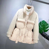 Lamb Wool Stitching Cotton Jacket-Pink-4