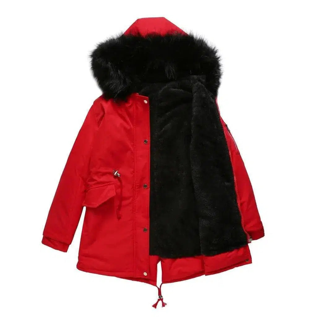 Large fur collar padded women's padded jacket-Red-3