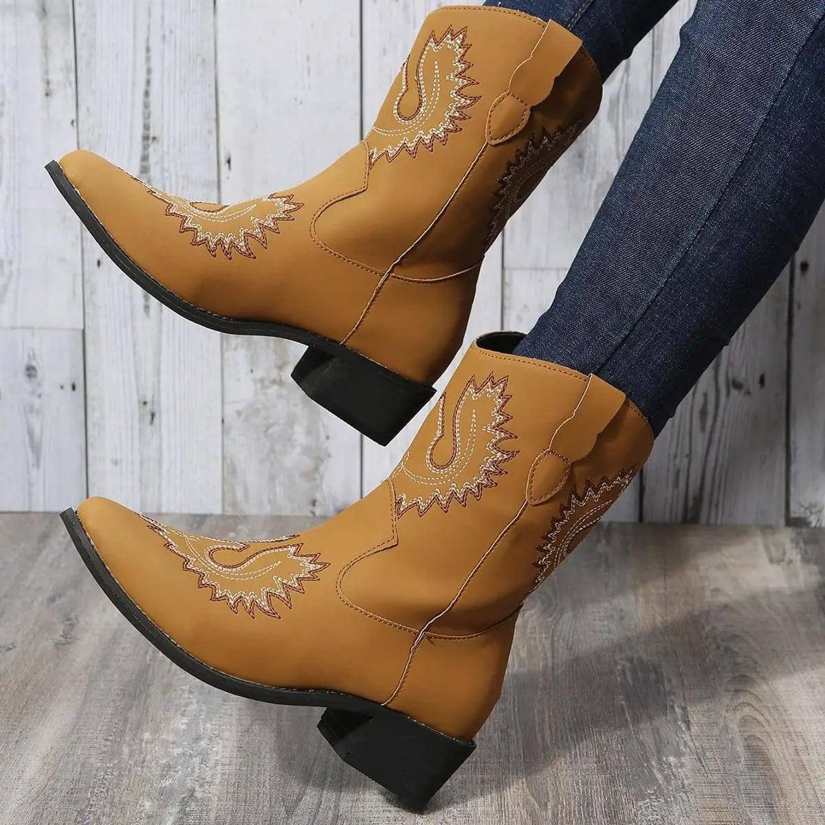 Large Short Boots Embroidered Ethnic Style Slope Heel Casual-4