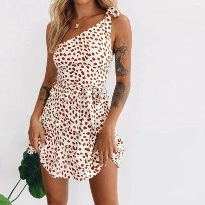 Leopard-print slanted shoulder dress-picturecolor-1