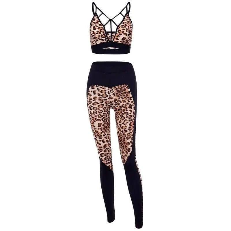 LOVEMI - Lovemi - Leopard stitching sports bra tights