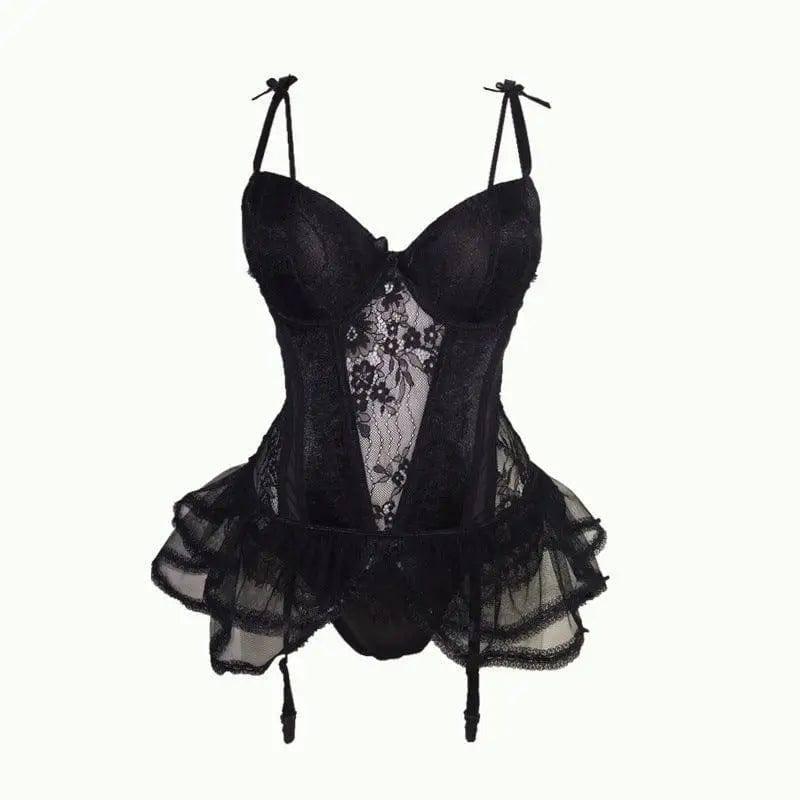 Lingerie Vest Lace Bunny Girl Flirting Sexy Garter Belt-Black-3