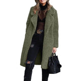 Long sleeve lapel lamb wool coat-MilitaryGreen-2