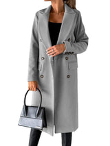 Long Sleeve Lapel Solid Double Breasted Slim Coat Coat-14