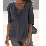 LOVEMI - Lovemi - All-match Women's Mid-sleeve V-neck Solid Color