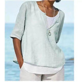 Women's V-Neck Casual Linen Blouse-Sky Blue-5