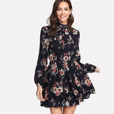 Autumn Floral Women Dresses Multicolor Elegant Long Sleeve-9