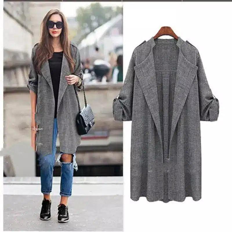 Womens Longline Tailored Coat-Dark Grey-1