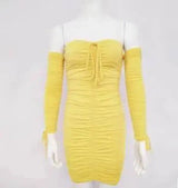 Bandage Dress Women Off Shoulder Long Sleeve Slim-Yellow-23