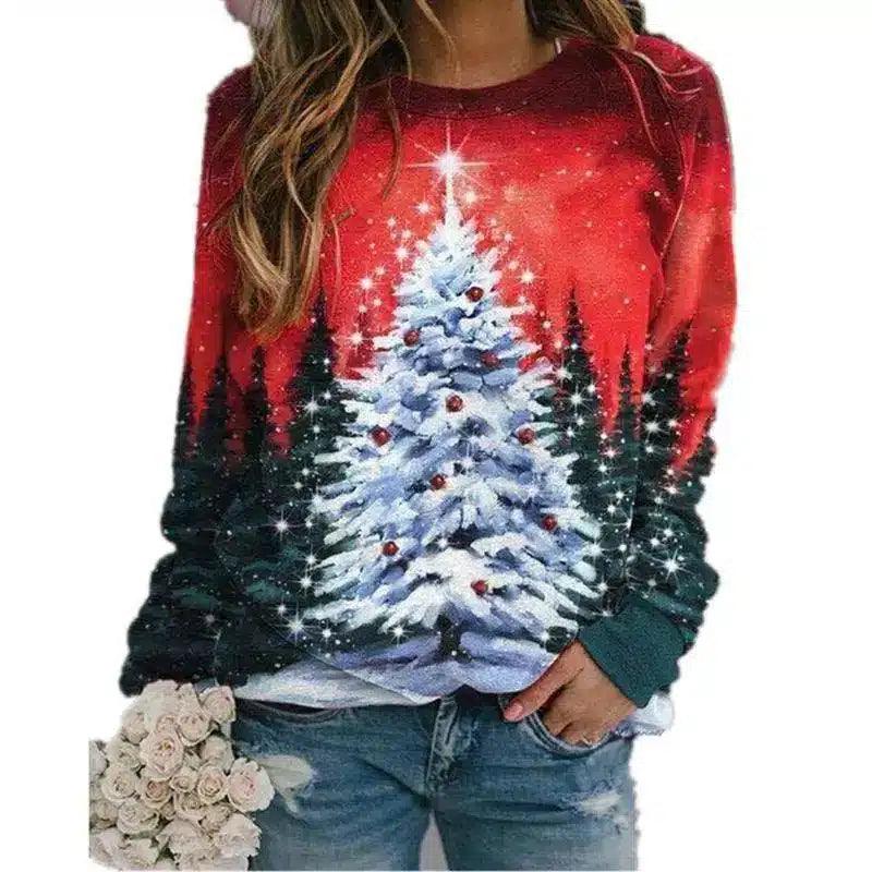 Holiday Themed Casual Long Sleeve Sweatshirts-Red-2