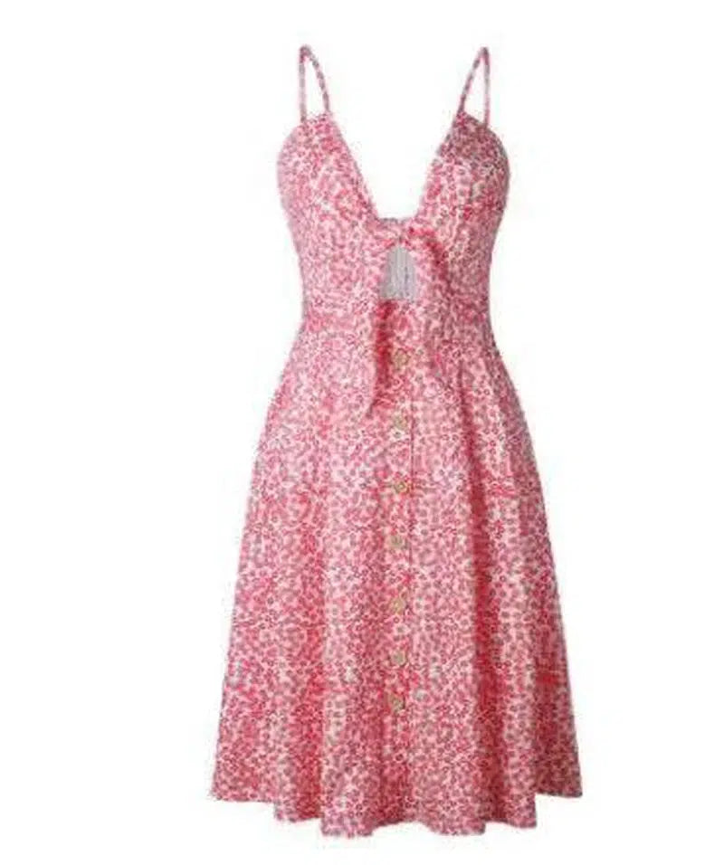 Buttoned Bow Back Strap Dress-Pink-31