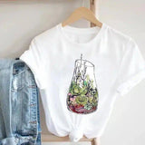 Floral Potted Plants Printed T-Shirt for Casual Wear-8style-10