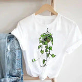 Floral Potted Plants Printed T-Shirt for Casual Wear-4style-5