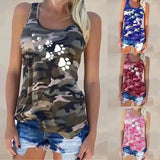 Women's Camo Sleeveless Tank Top with Paw Print Design-1