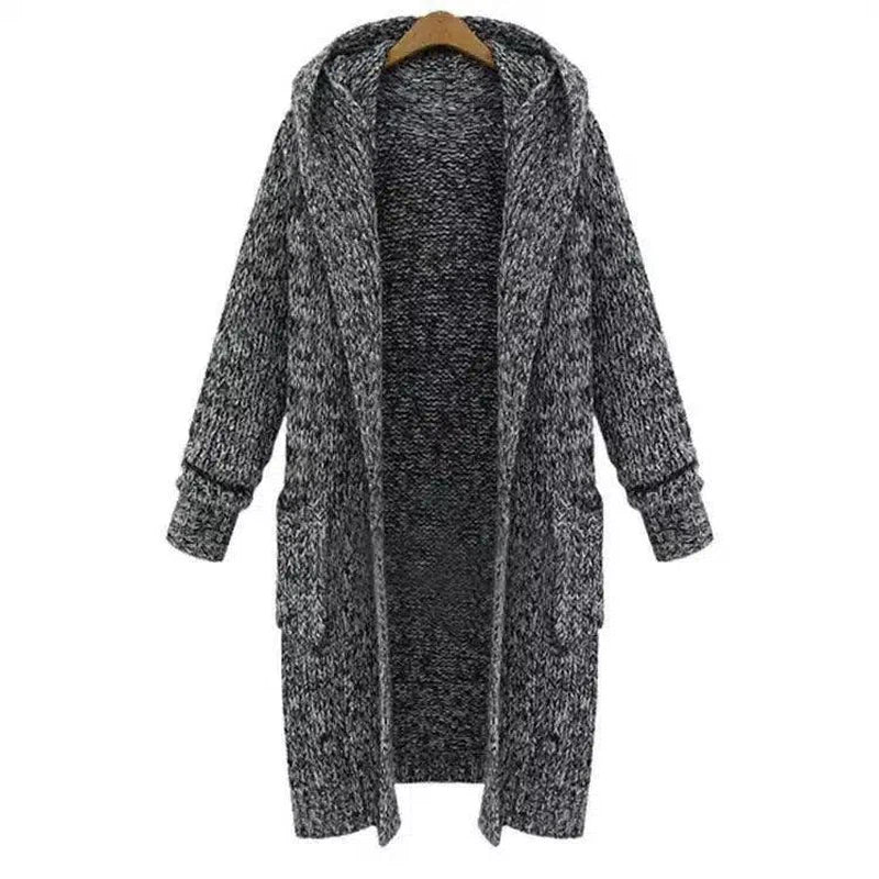 Warm Knit Hooded Long Coat for Women-Grey-2