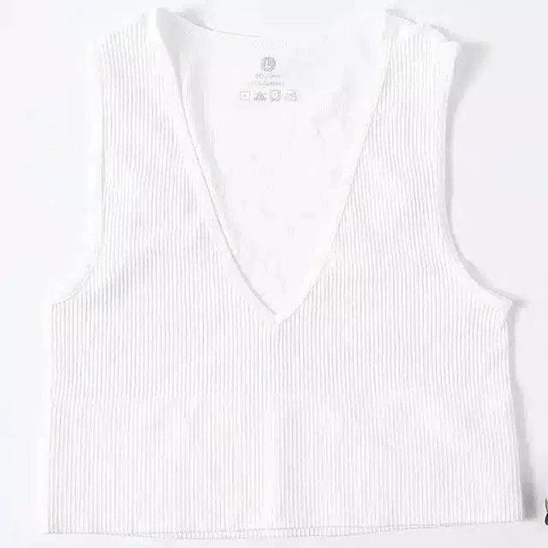 Women's Knit Sleeveless V-Neck Sweater Vest-White-2