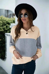 Women's Buttoned Henley Sweatshirt-Apricot grey-4