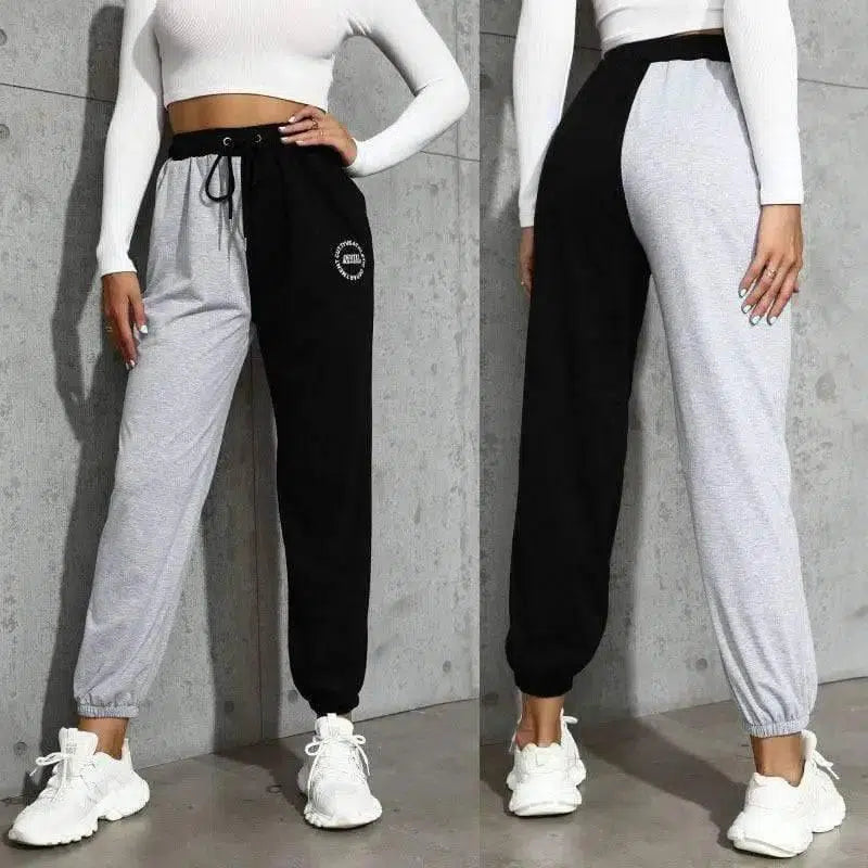 Contrasting Color Drawstring Sweatpants-1