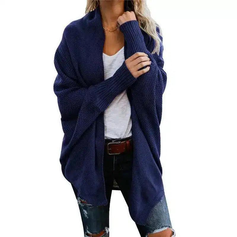 Women's Knit Cardigan Open Front Sweater-navy-4