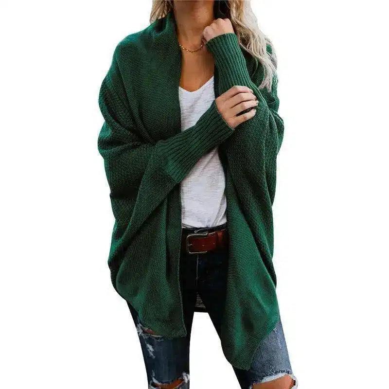 Women's Knit Cardigan Open Front Sweater-Green-5