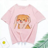 Cartoon Dog Print Casual T-Shirt Unisex-8pink-1