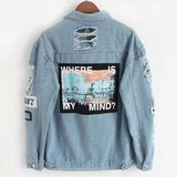 Distressed Denim Jacket with Graphic Back Patch-Picture color-1