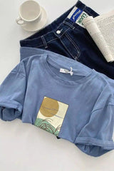 Graphic Tee with Artistic Nature Print-Haze blue-2