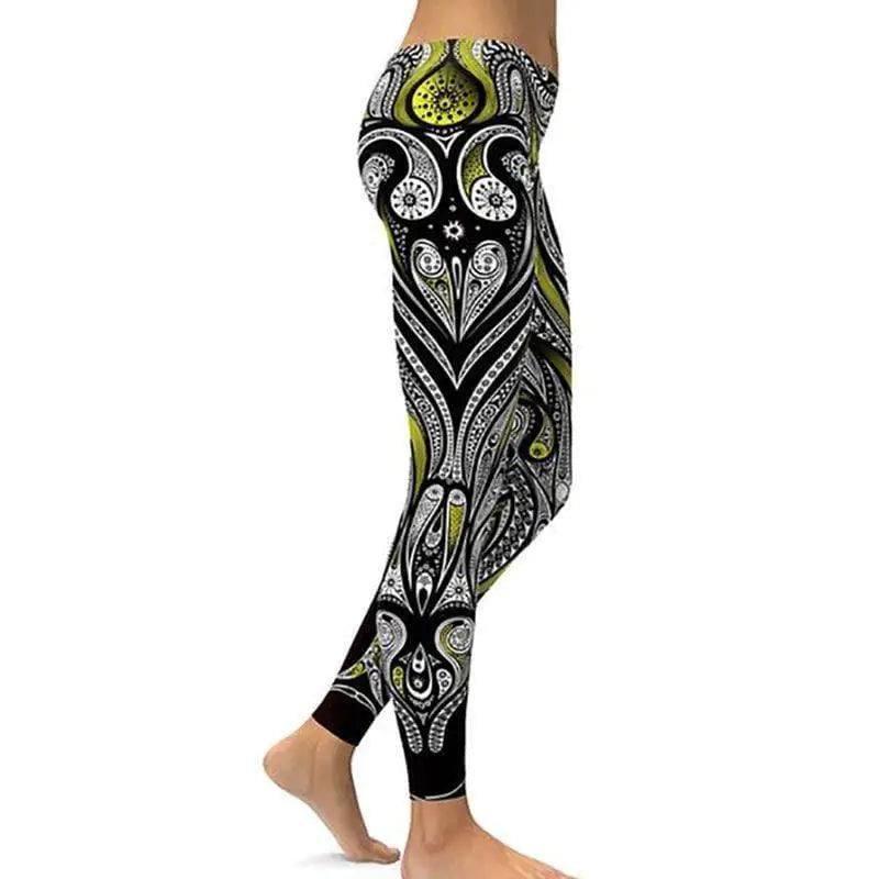 Digital print leggings Fashion leg stretch tight leggings-C Yellow-3