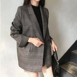 Womens Plaid Blazer Jacket-Coffee-3