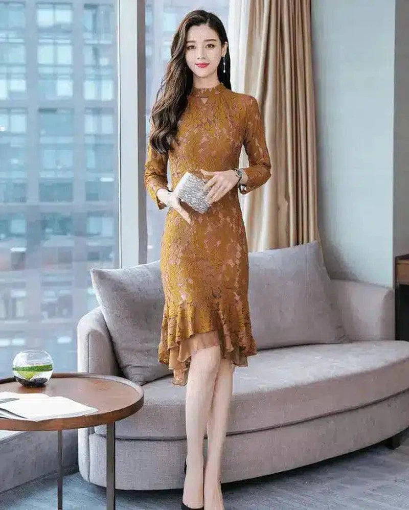 Dresses in Spring Trend Simple Personality Slim, Slim,-Caramel colour-2