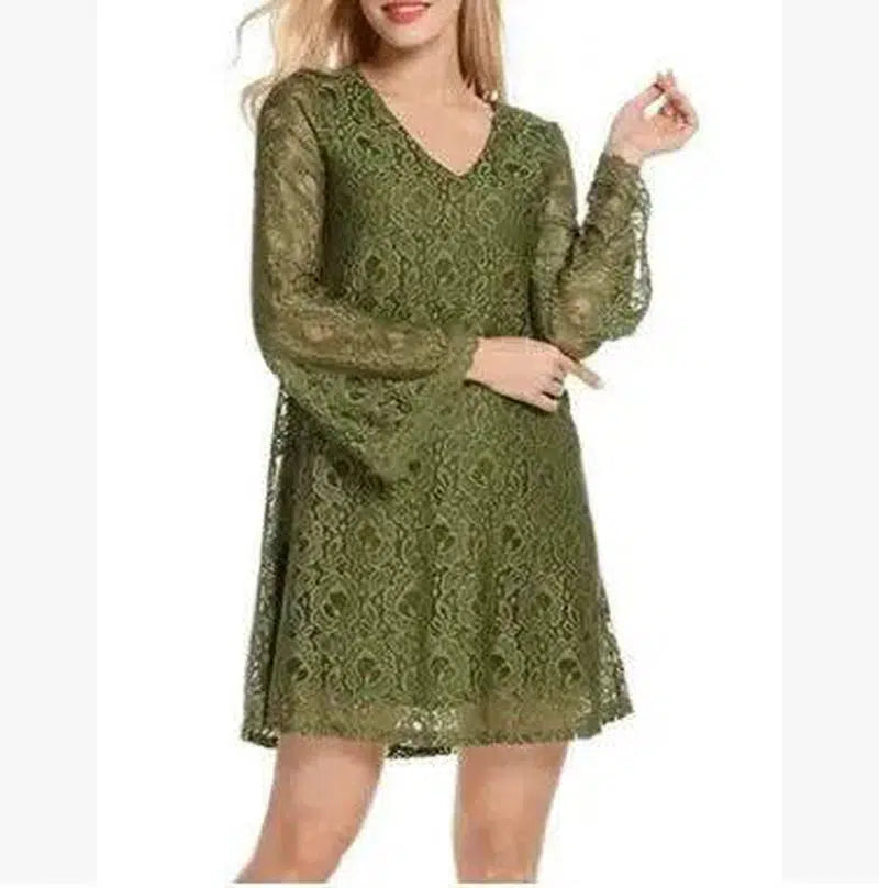 Elegant lace dress summer V-neck large size dress-green-25