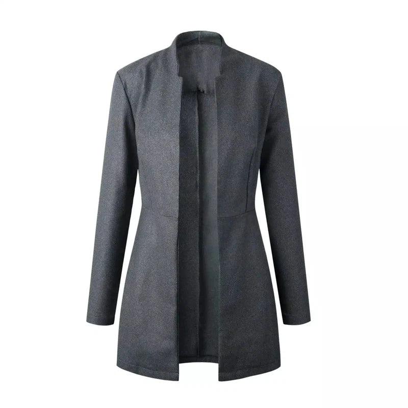 Women's Fitted Blazer with Button Closure-Dark grey-4