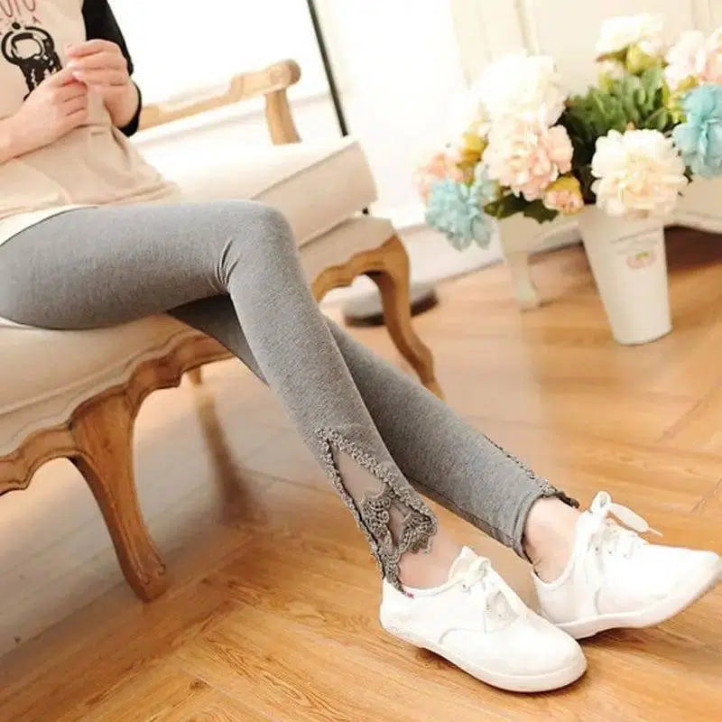 Fashion Ladies Crochet Lace Leggings-Dark Grey-4