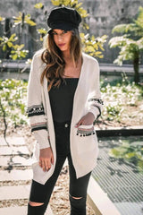 Women's Casual Knit Cardigan with Pockets-White-4