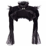 LOVEMI - Lovemi - Feather Shawl Ultra Short Standing Collar Flared