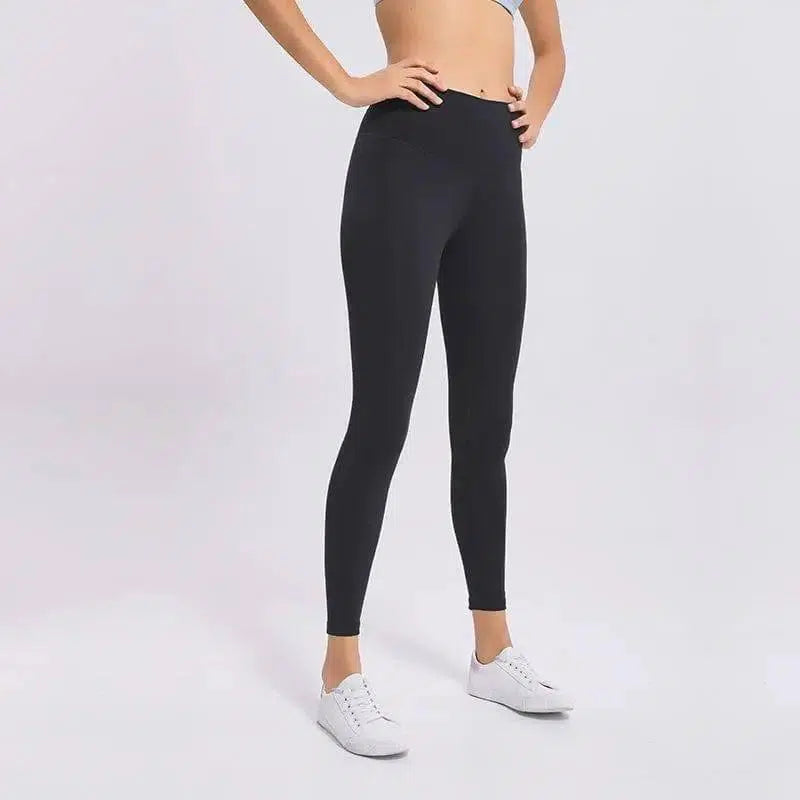 Fitness high waist tight cropped trousers-Black-1