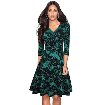 Fond Paradise V-neck Lace Dress-Green-1