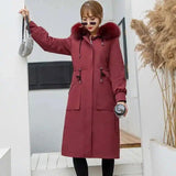 Women's Winter Coat with Fur Hood Trim-Jujube red-1